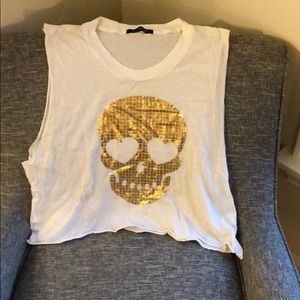 Wildfox white tank with gold foil skull